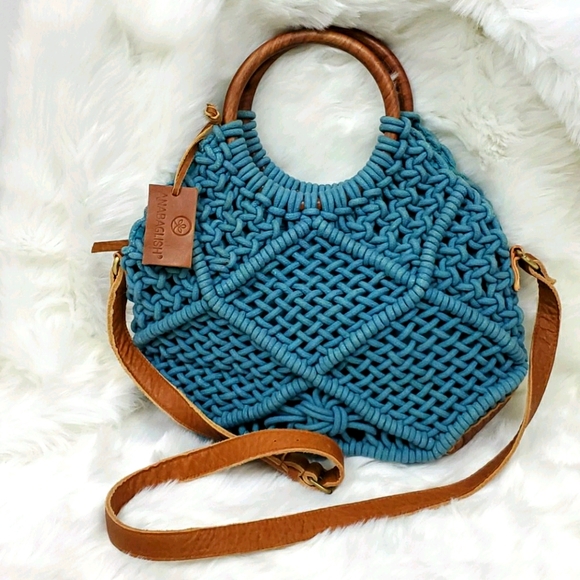 Anabaglish Handbags - - Anabaglish cotton woven macrame bag purse wood knit